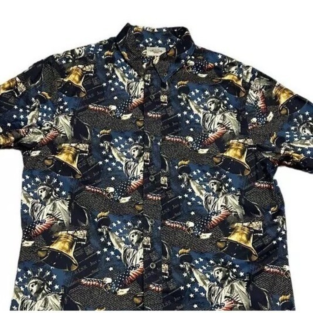 Mens American Patriotic Labor Day July 4th Large button up Cotton camp shirt